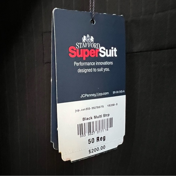 NWT Stafford 100% Wool Mens Black Pinstripe Suit Size 50R - Picture 2 of 14